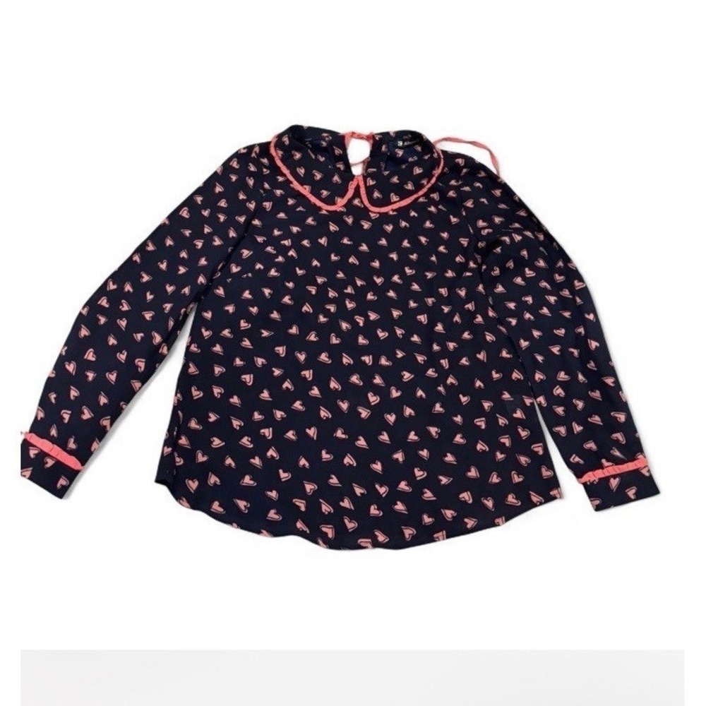 Allegra K Women's Cute Ruffle Heart Printed‎ Peter Pan Collar Blouse Size Medium